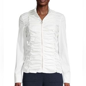 Akris Ruched Stand Collar Blouse White